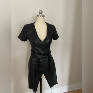 MNG black faux leather dress